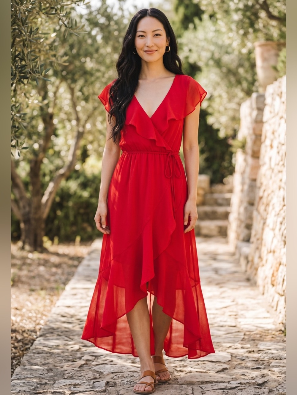Elegant Red Ruffle Dress